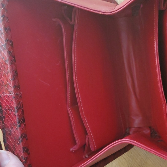🌟Final🌟 RARE 1940s Bass Python Snakeskin Genuine Reptiles Red Quilted Satchel. - Picture 10 of 16